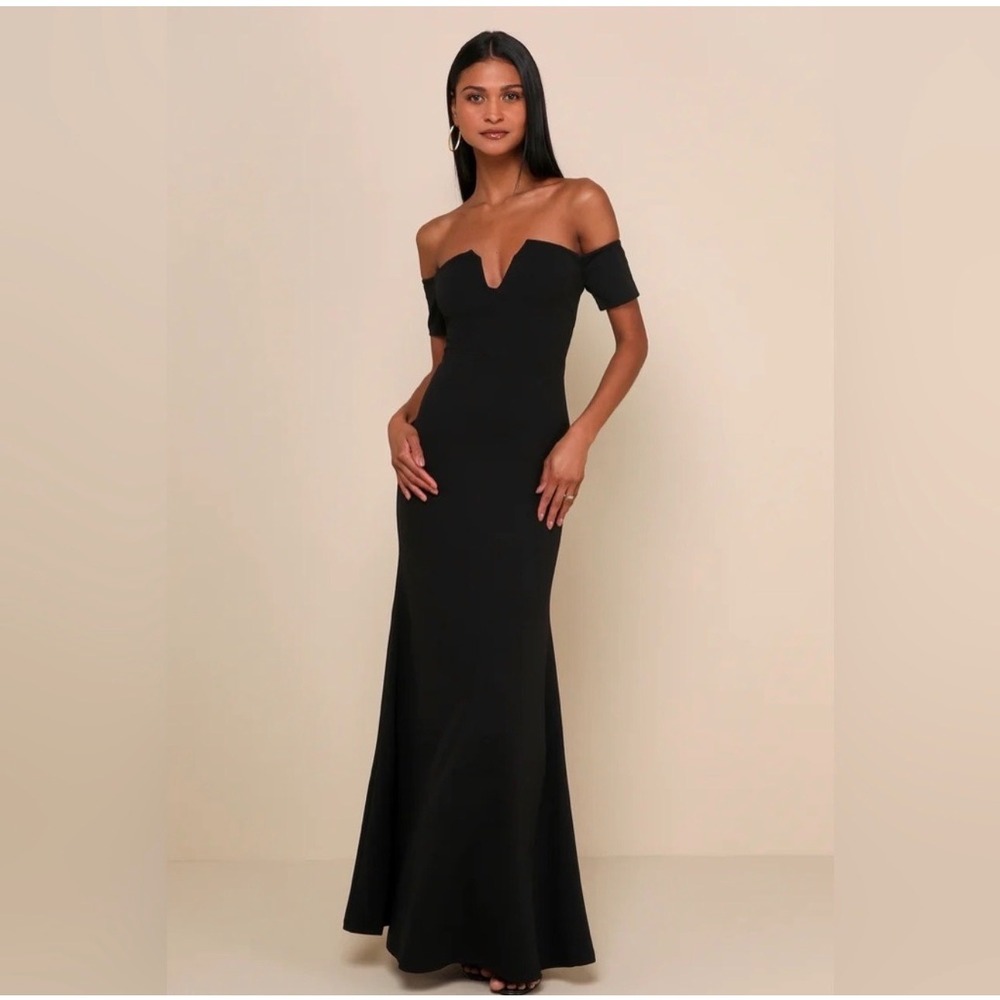 NWT Lulus Lynne Maxi Dress Womens XS Black Off Shoulder V-Neck Gown DE22471HL